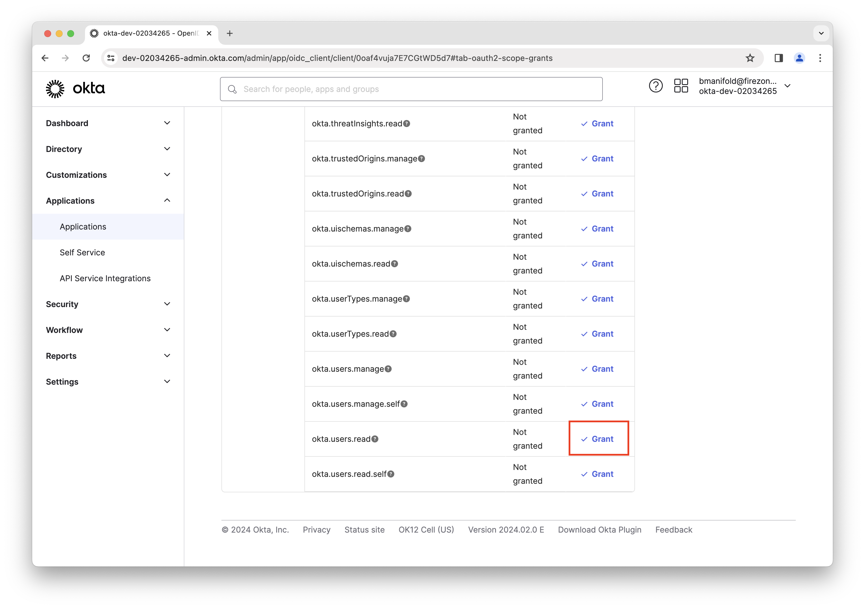 Grant users read scope